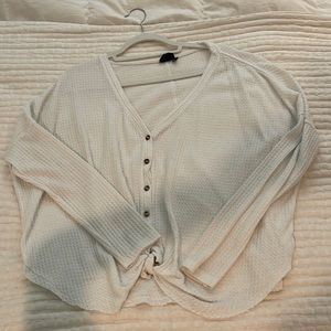 Waffle knit tie front top